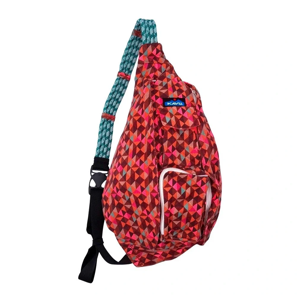 KAVU Rope Bag Jumble Dash Sling Backpack Geometric Print Multicolor EUC